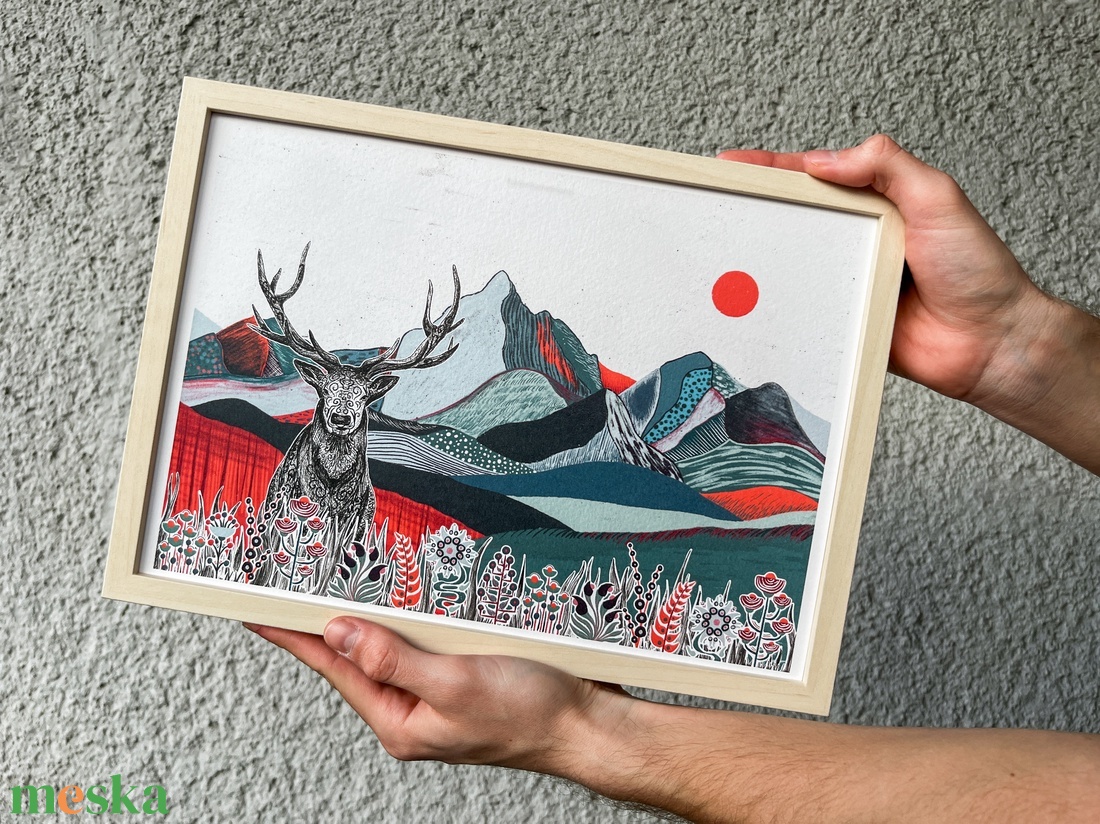 Szarvas a hegyen print  - művészet - grafika & illusztráció - művészi nyomat - Meska.hu