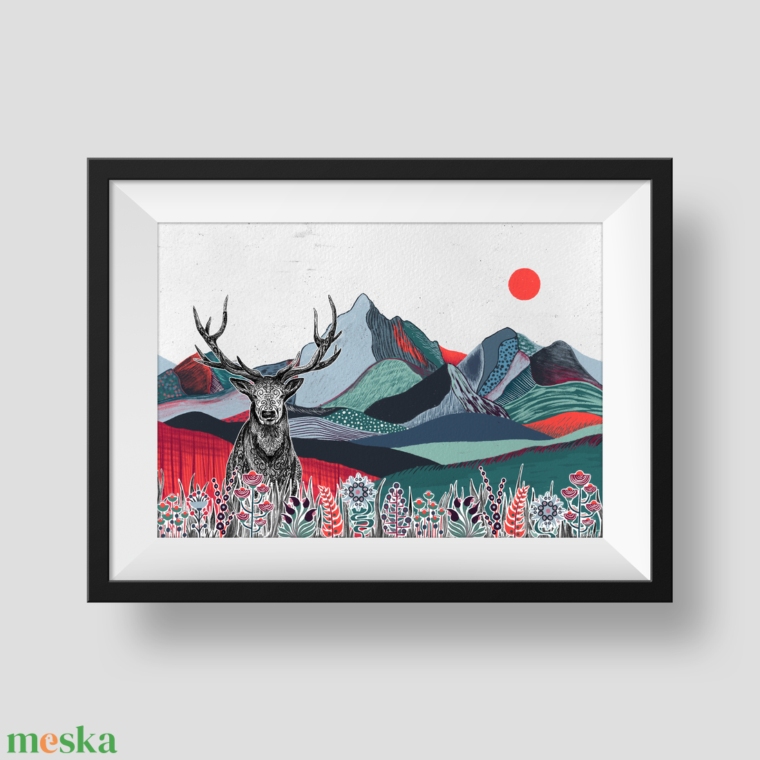 Szarvas a hegyen print  - művészet - grafika & illusztráció - művészi nyomat - Meska.hu