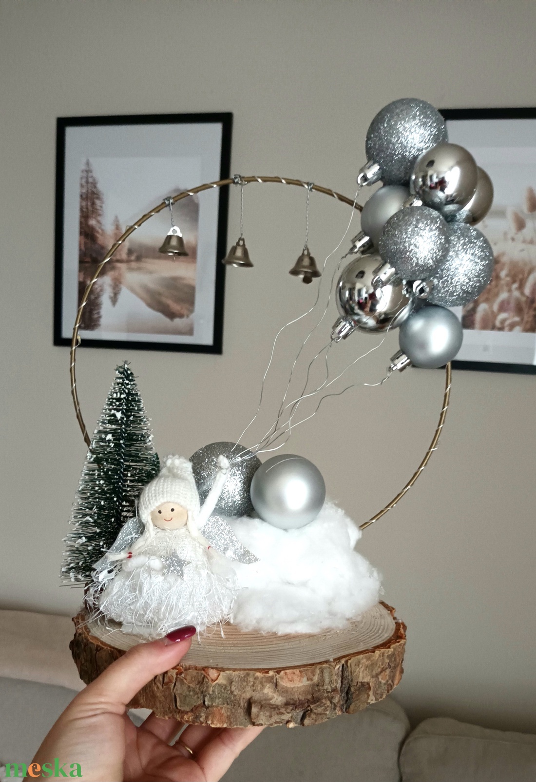 Angyalkás ezüst-fehér lakásdekoráció - karácsony - adventi díszek - adventi asztaldísz - Meska.hu