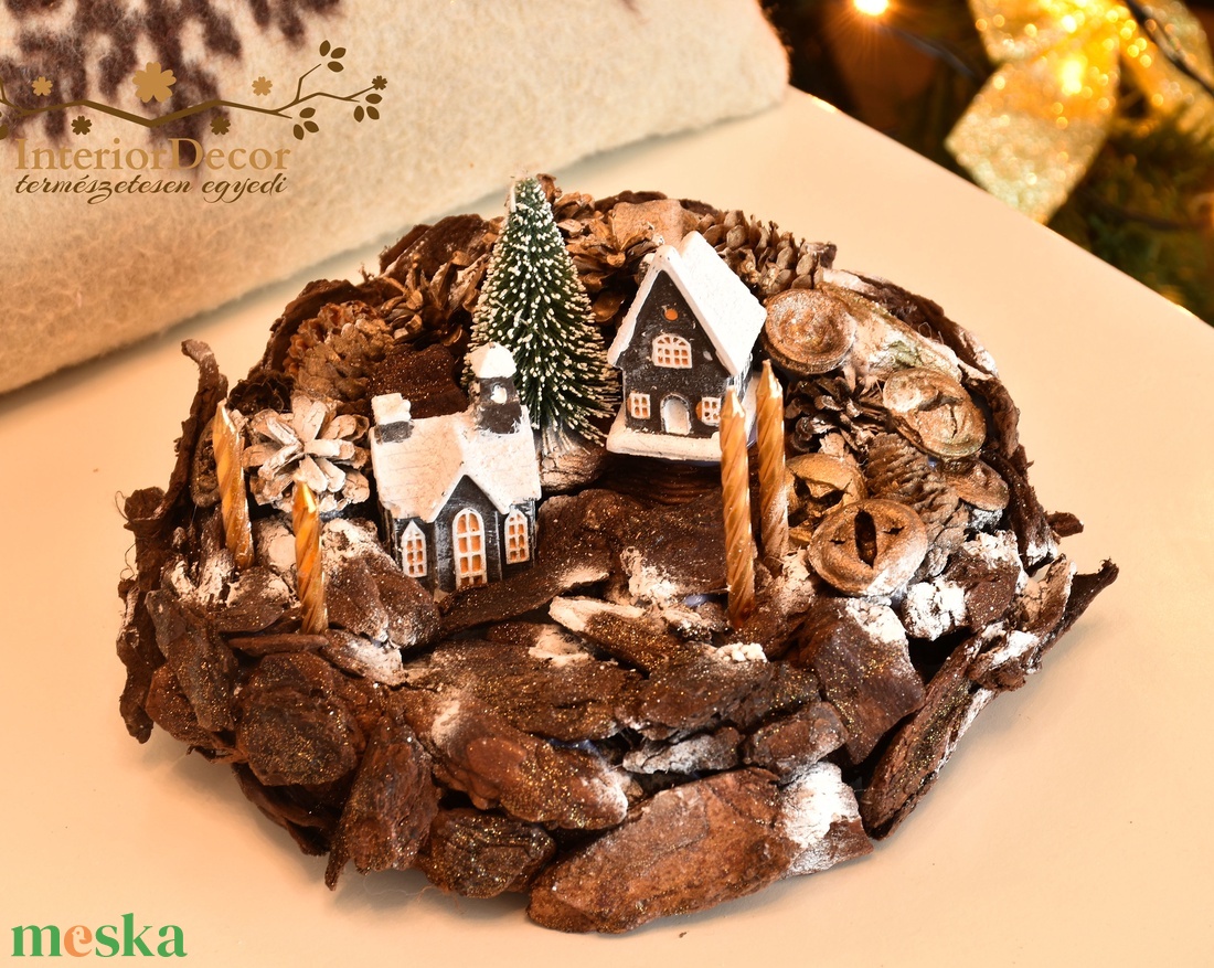 Kisméretű adventi koszorú hegyvidéki faluval - karácsony - adventi díszek - adventi koszorú - Meska.hu