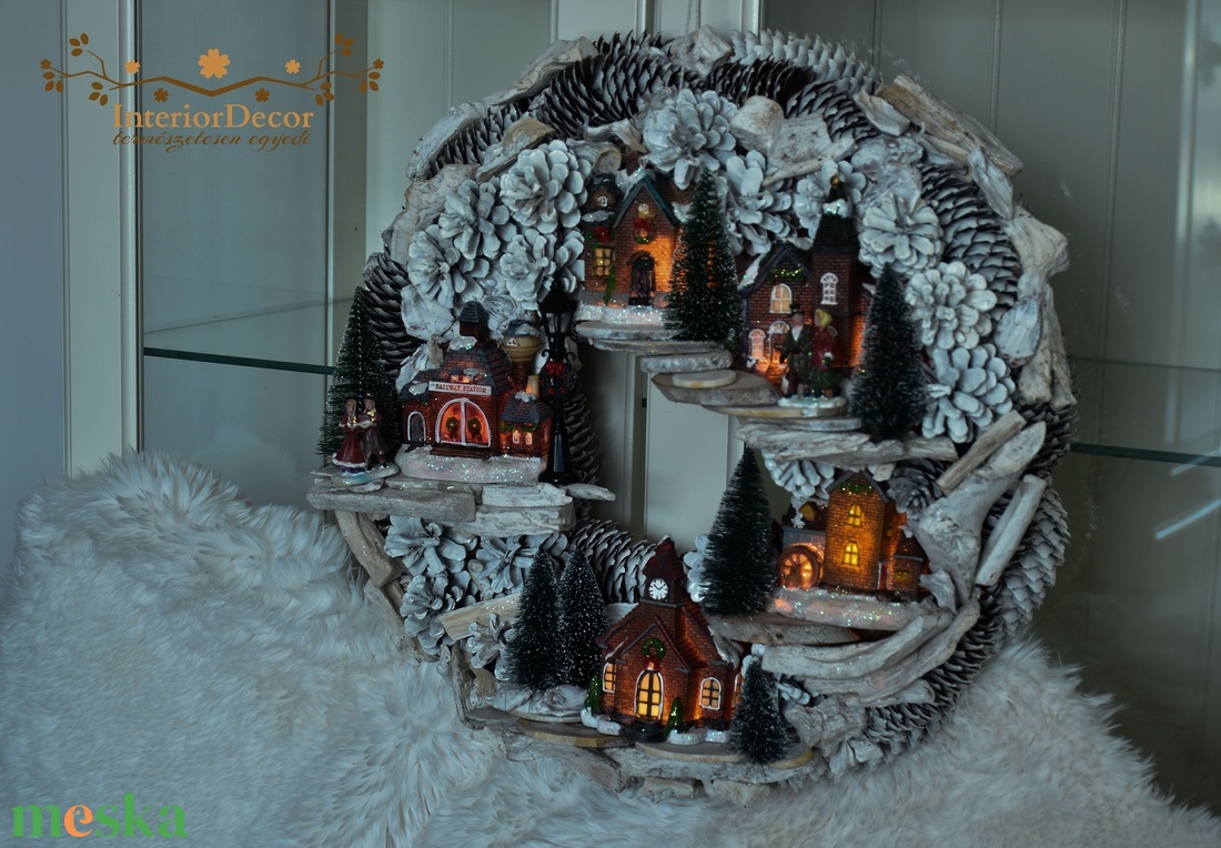 HATALMAS Világító téli város kopogtató - karácsony - adventi díszek - adventi ajtódísz - Meska.hu