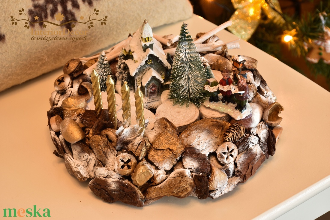 Adventi koszorú templommal és kórussal - karácsony - adventi díszek - adventi koszorú - Meska.hu