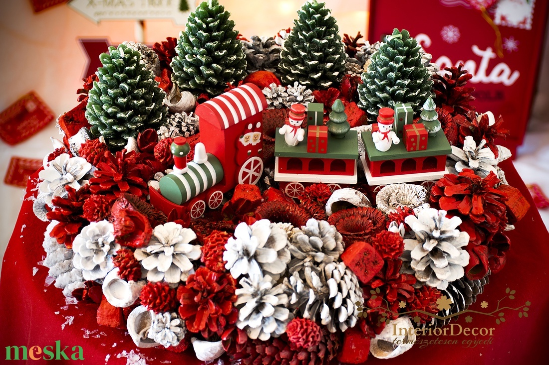 Vonatos adventi koszorú fenyőgyertyákkal - karácsony - adventi díszek - adventi koszorú - Meska.hu