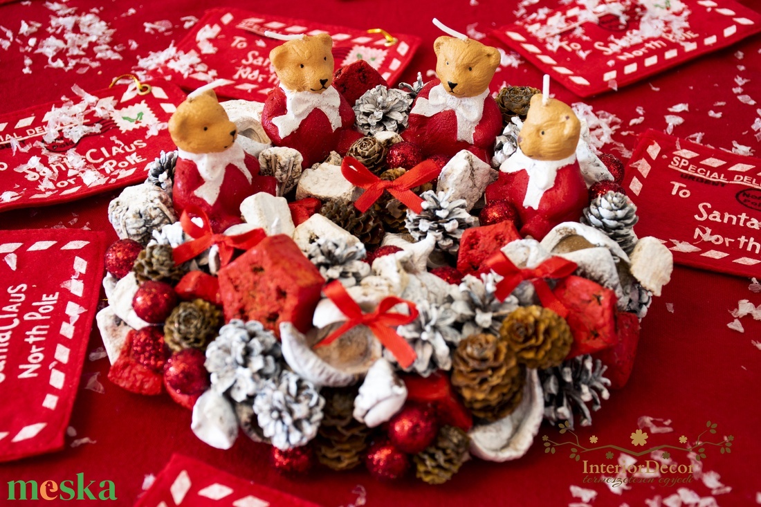 Kisméretű adventi koszorú macigyertyákkal - karácsony - adventi díszek - adventi koszorú - Meska.hu