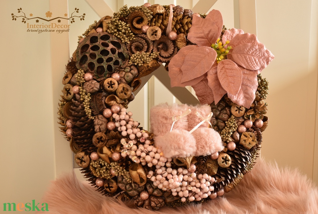 Rosegold világító kopogtató kiscsizmával - karácsony - adventi díszek - adventi ajtódísz - Meska.hu