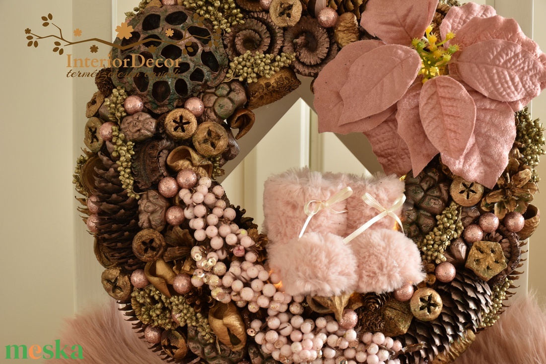 Rosegold világító kopogtató kiscsizmával - karácsony - adventi díszek - adventi ajtódísz - Meska.hu