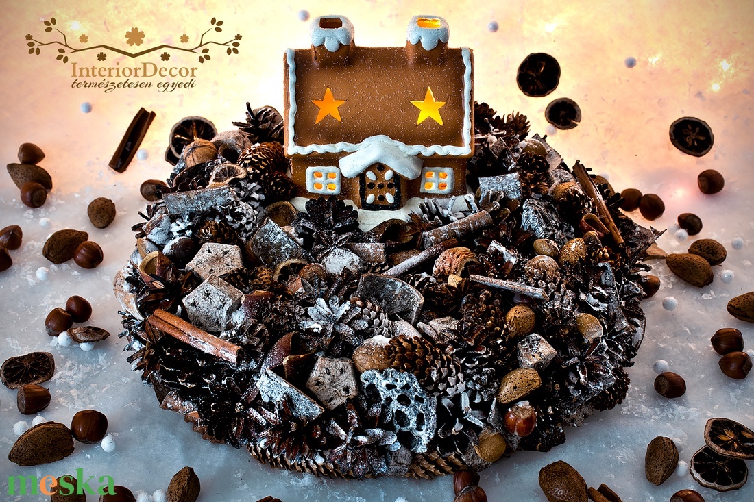 Világító kerámiaházas asztali koszorú - karácsony - adventi díszek - adventi gyertyadíszek és koszorúdíszek - Meska.hu