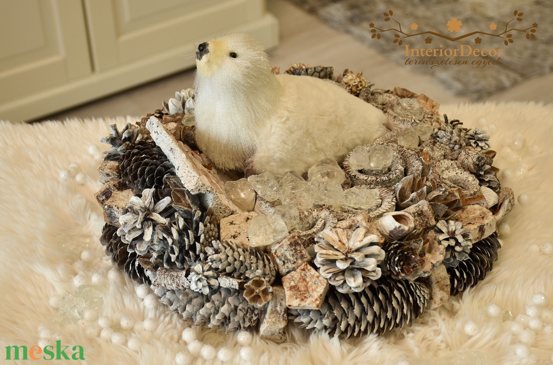 Fókás asztali koszorú világítással - otthon & életmód - dekoráció - asztal és polc dekoráció - asztaldísz - Meska.hu