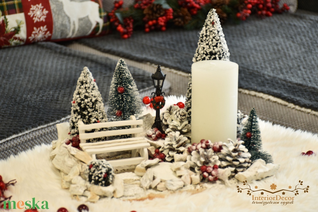 Téli életkép asztali dísz gyertyával - karácsony - adventi díszek - adventi asztaldísz - Meska.hu