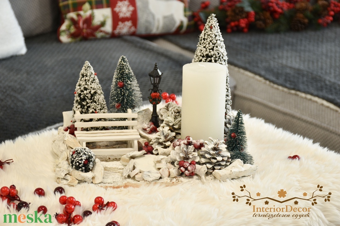 Téli életkép asztali dísz gyertyával - karácsony - adventi díszek - adventi asztaldísz - Meska.hu