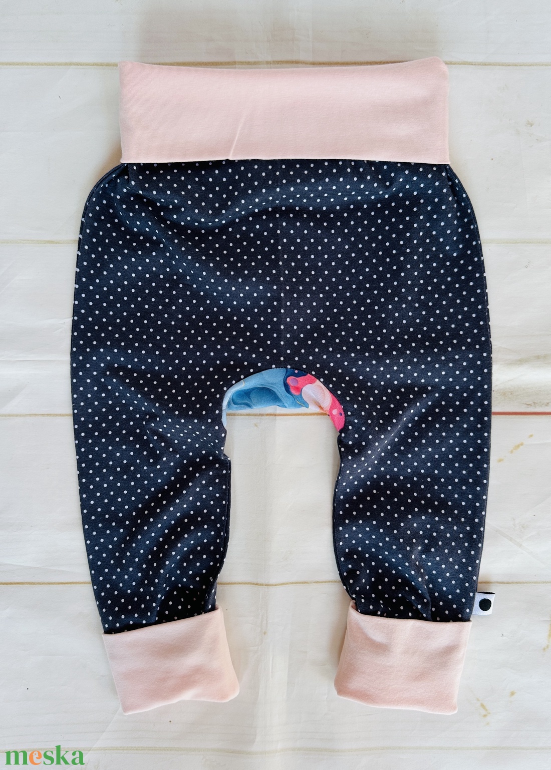 Popókörös, hordozós nadrág 62-74 - sötétkék pöttyök - ruha & divat - babaruha & gyerekruha - nadrág - Meska.hu