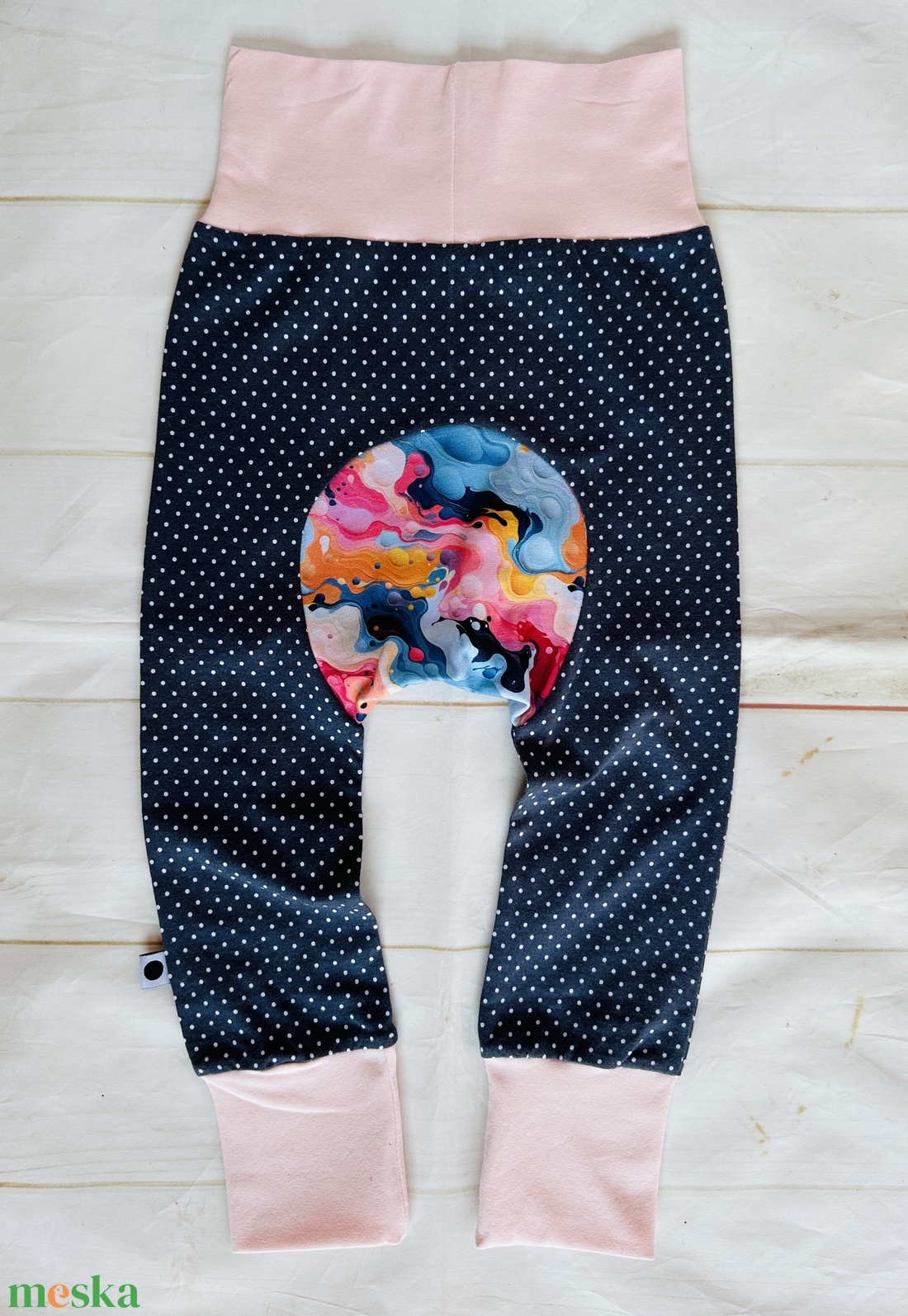 Popókörös, hordozós nadrág 62-74 - sötétkék pöttyök - ruha & divat - babaruha & gyerekruha - nadrág - Meska.hu