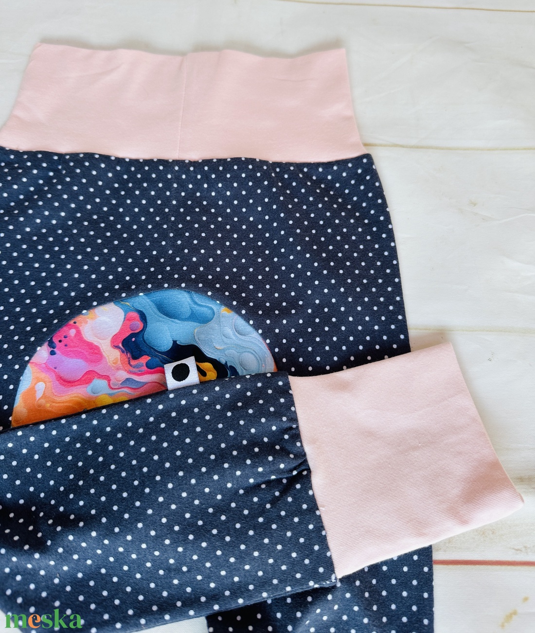 Popókörös, hordozós nadrág 62-74 - sötétkék pöttyök - ruha & divat - babaruha & gyerekruha - nadrág - Meska.hu