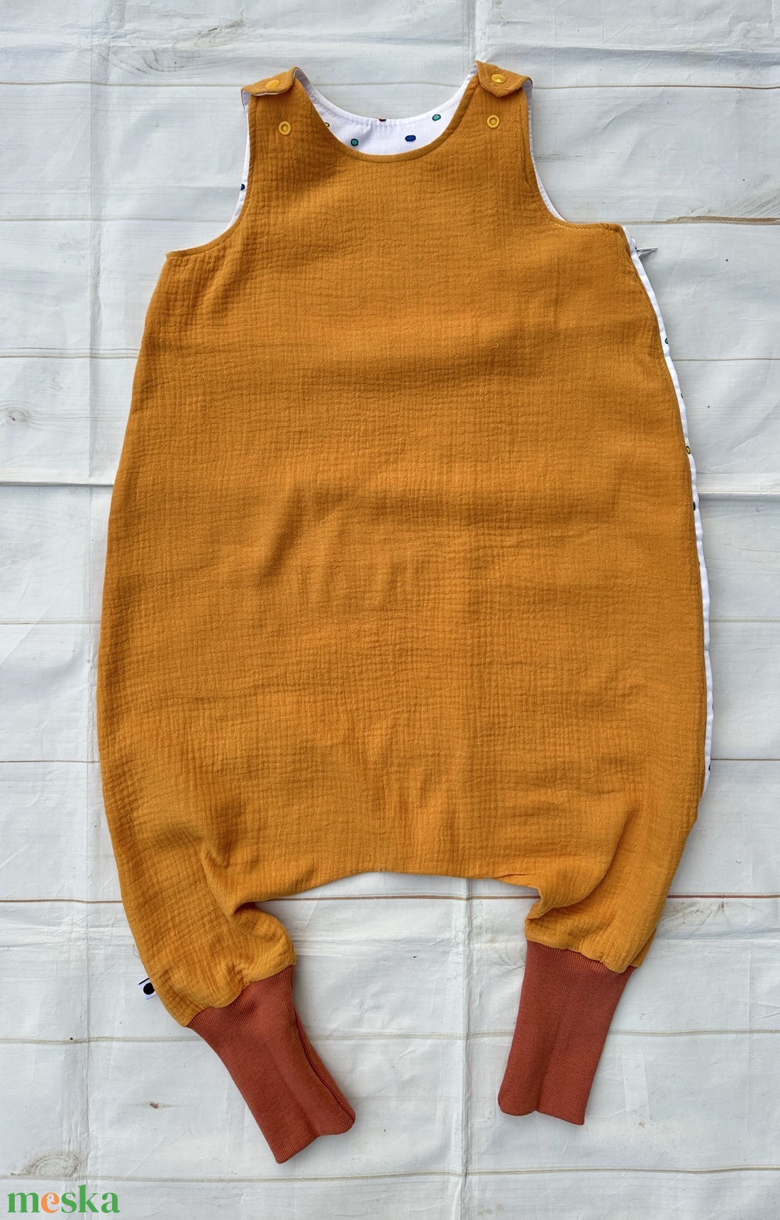 Duplagéz tipegős hálózsák  (92-98), mustár - ruha & divat - babaruha & gyerekruha - tipegőhálózsák - Meska.hu