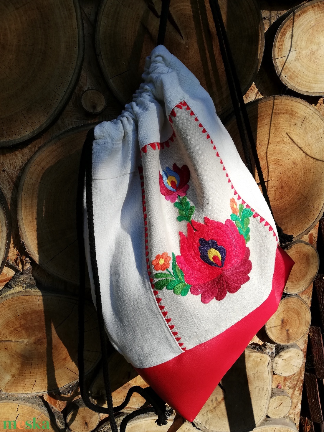 Matyó hímzett hátizsák, gymbag típusú - táska & tok - hátizsák - tornazsák, gymbag - Meska.hu