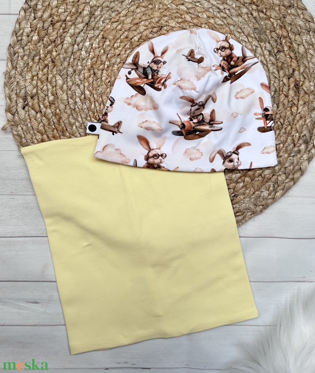 Gyermek sapka, csősál csomag - nyuszis repülős - ruha & divat - sál, sapka, kendő - sapka & sál szett - Meska.hu