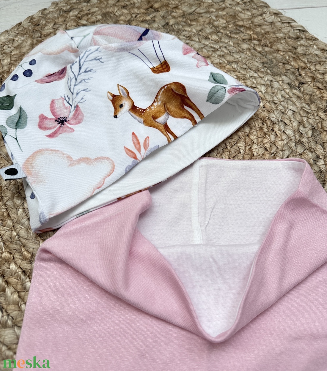 Gyermek sapka, csősál csomag - őzikés-hőlégballonos - ruha & divat - sál, sapka, kendő - sapka & sál szett - Meska.hu