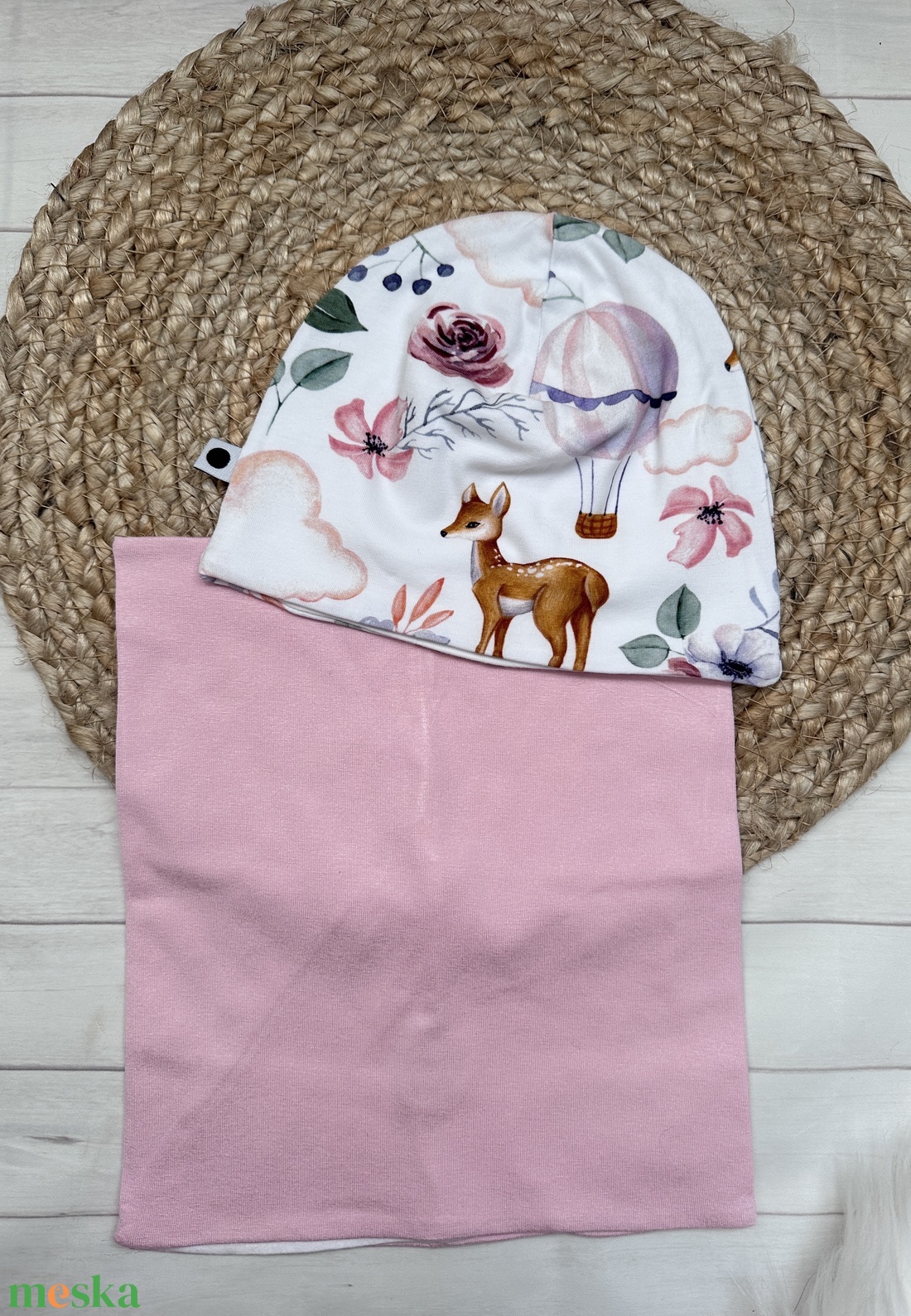 Gyermek sapka, csősál csomag - őzikés-hőlégballonos - ruha & divat - sál, sapka, kendő - sapka & sál szett - Meska.hu