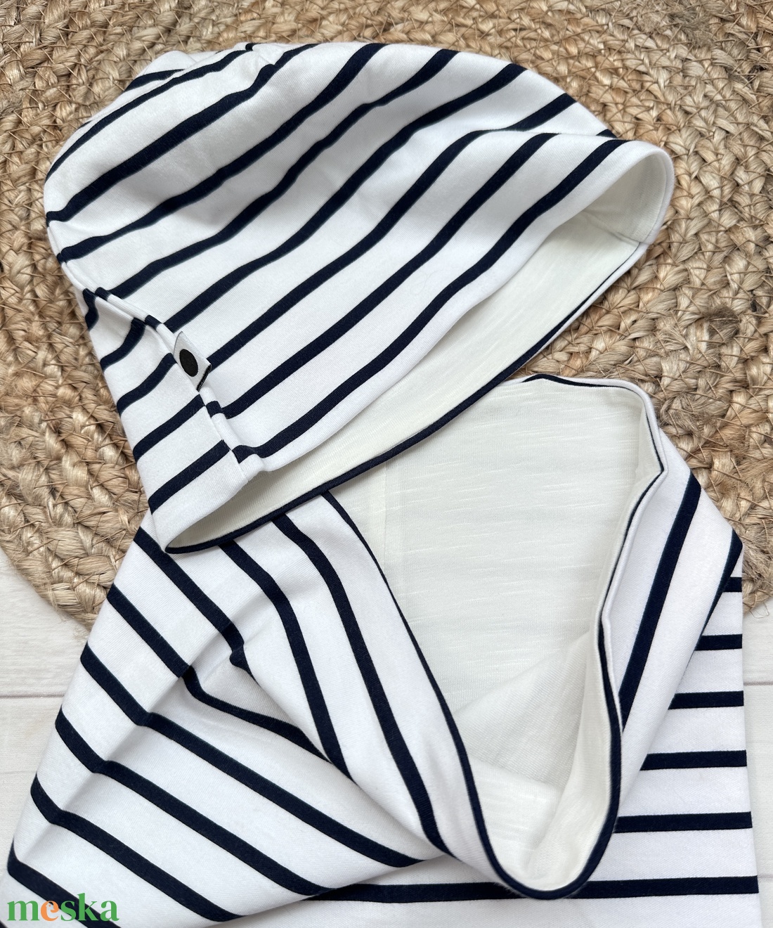 Gyermek sapka, csősál csomag - sötétkék-fehér csíkos - ruha & divat - sál, sapka, kendő - sapka & sál szett - Meska.hu