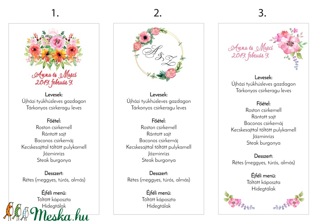 Egylapos menülap/menükártya - esküvő - meghívó & kártya - menü - Meska.hu
