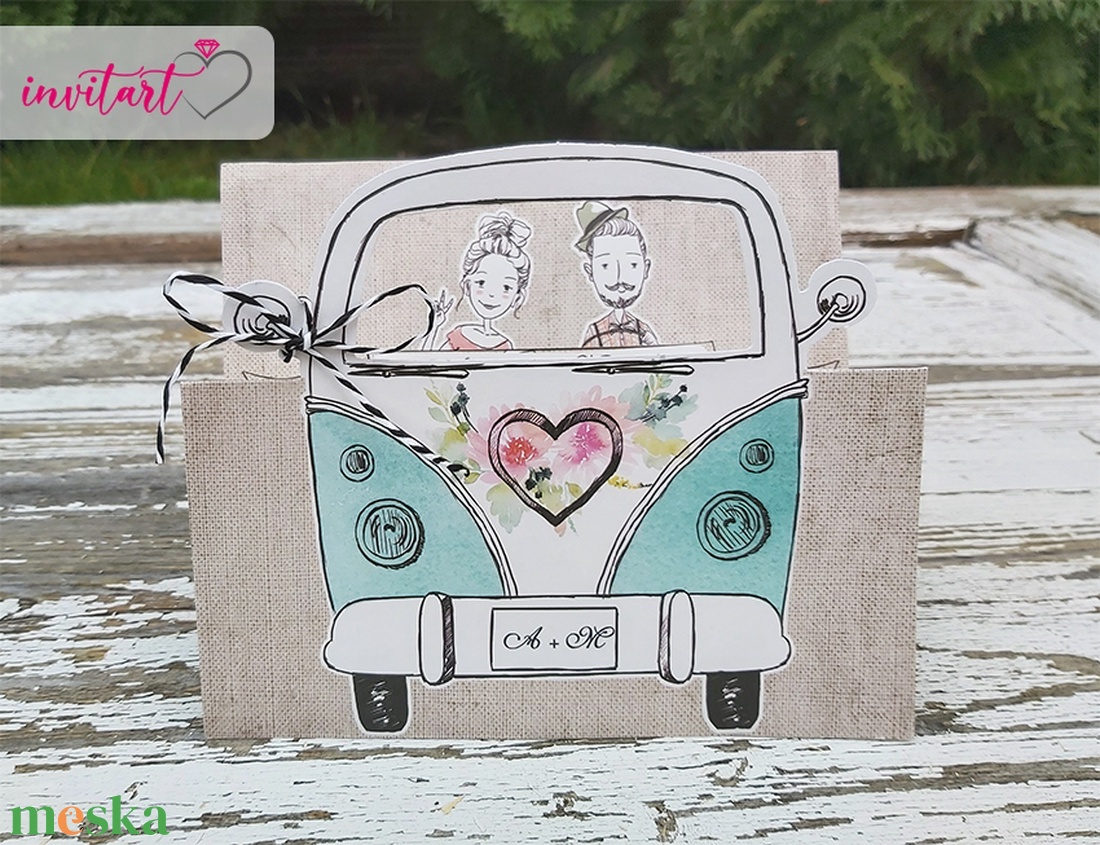Autós esküvői meghívó borítékkal - esküvő - meghívó & kártya - meghívó - Meska.hu