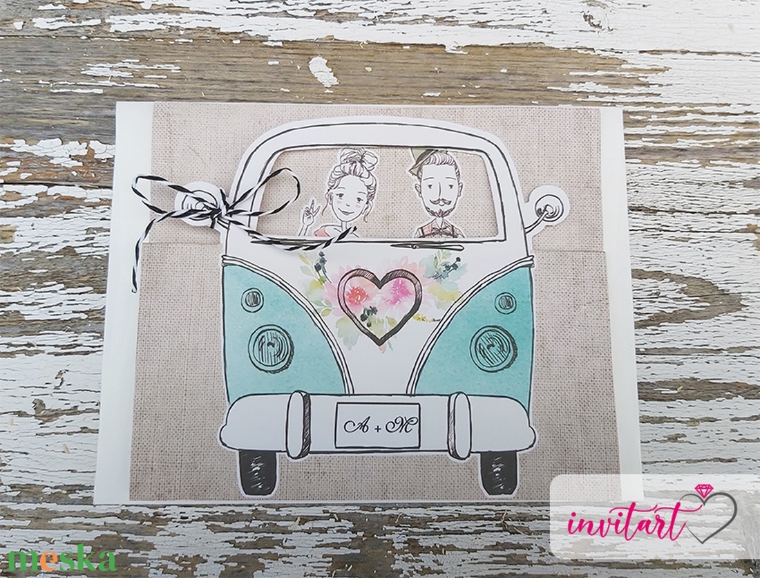 Autós esküvői meghívó borítékkal - esküvő - meghívó & kártya - meghívó - Meska.hu