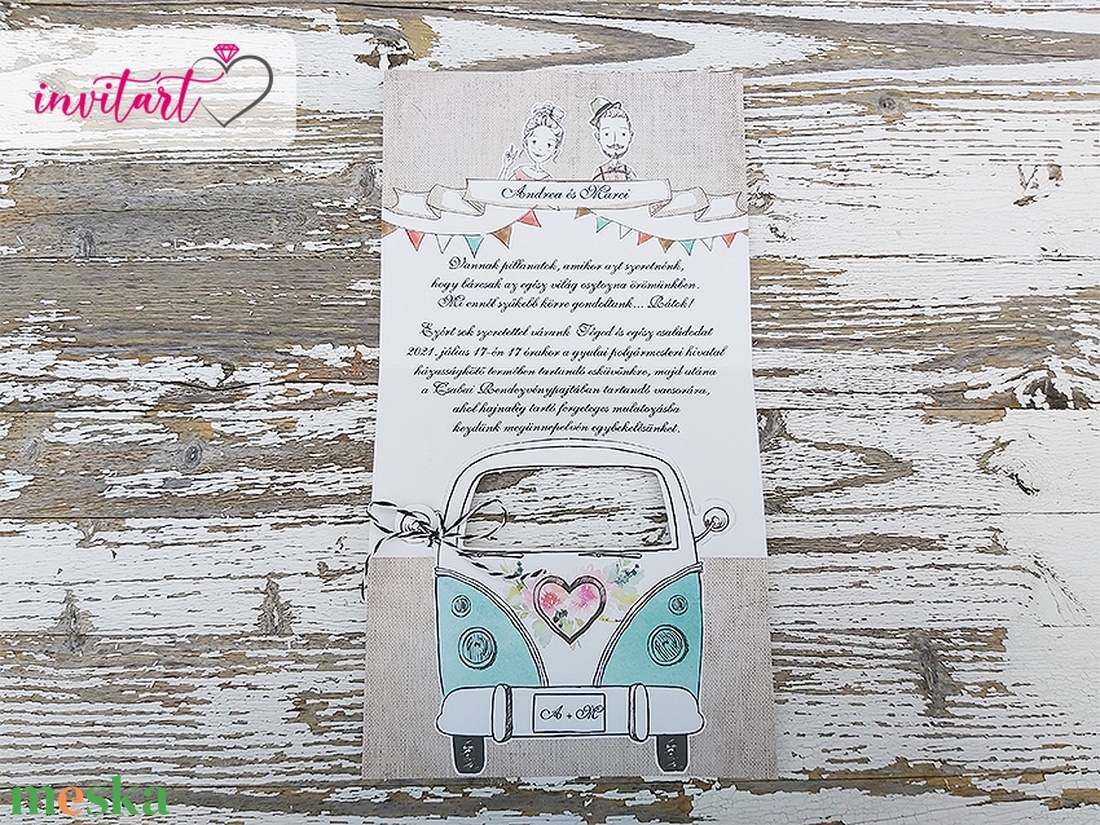 Autós esküvői meghívó borítékkal - esküvő - meghívó & kártya - meghívó - Meska.hu