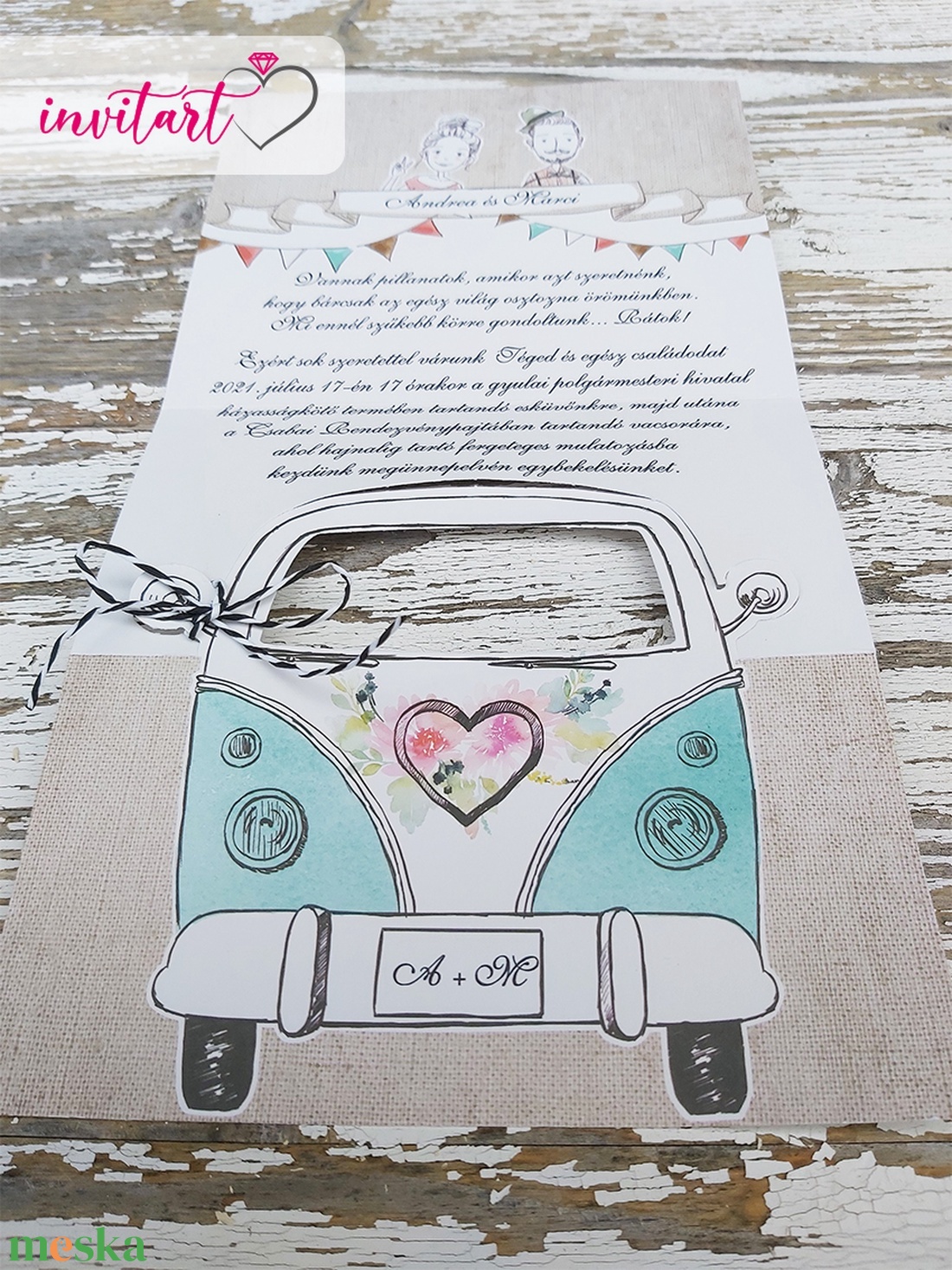 Autós esküvői meghívó borítékkal - esküvő - meghívó & kártya - meghívó - Meska.hu