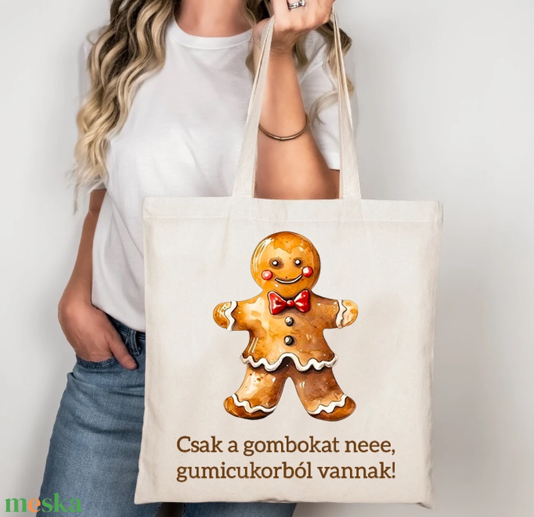 Mézi, mézeskalács figurás vászontáska / Csak a gombokat ne, gumicukorból vannak! - táska & tok - bevásárlás & shopper táska - shopper, textiltáska, szatyor - Meska.hu Mézi, mézeskalács figurás vászontáska / Csak a gombokat ne, gumicukorból vannak! - táska & tok - bevásárlás & shopper táska - shopper, textiltáska, szatyor - Meska.hu