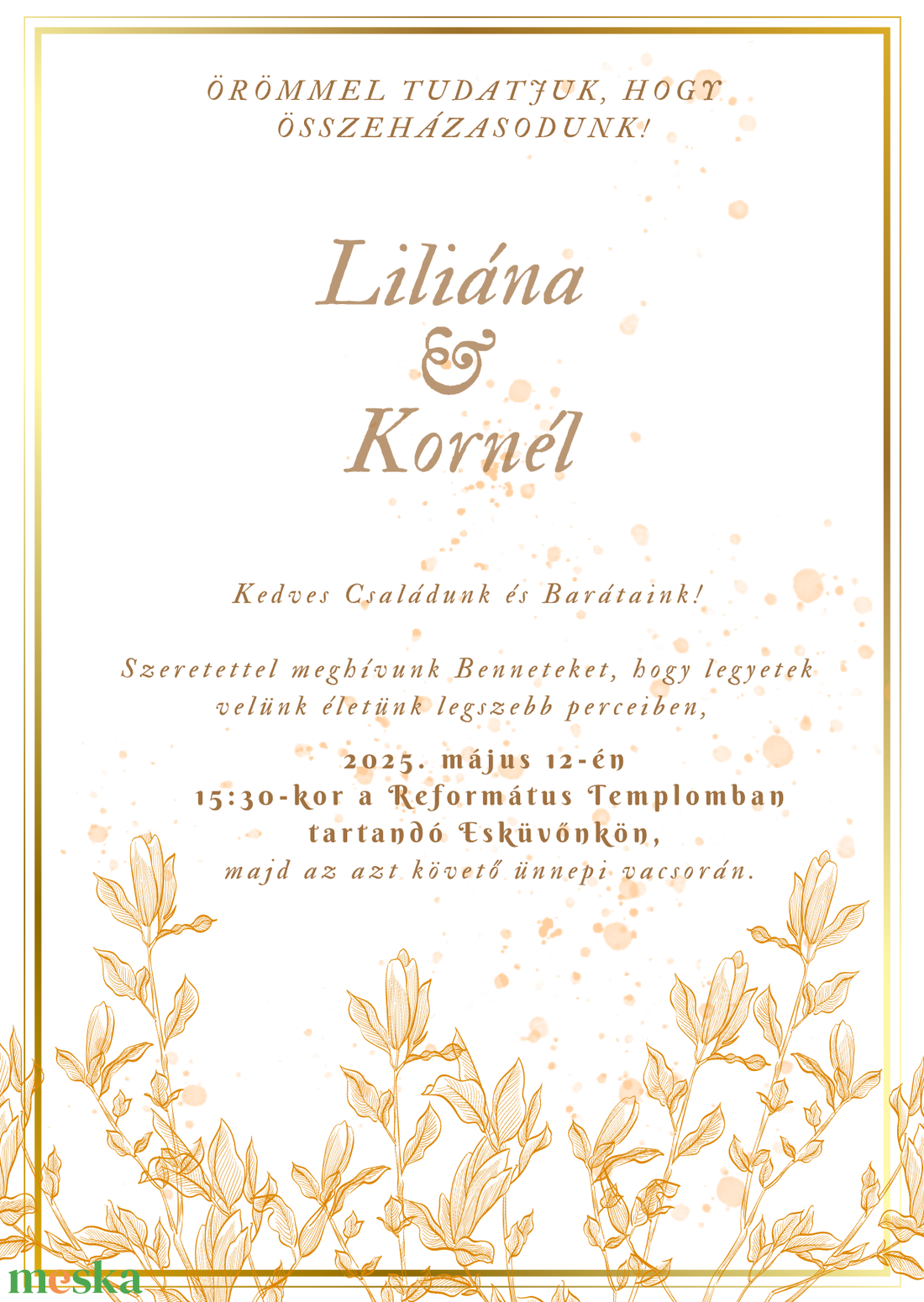 Digitális esküvői meghívó  elegáns arany dizájnnal - esküvő - meghívó & kártya - meghívó - Meska.hu