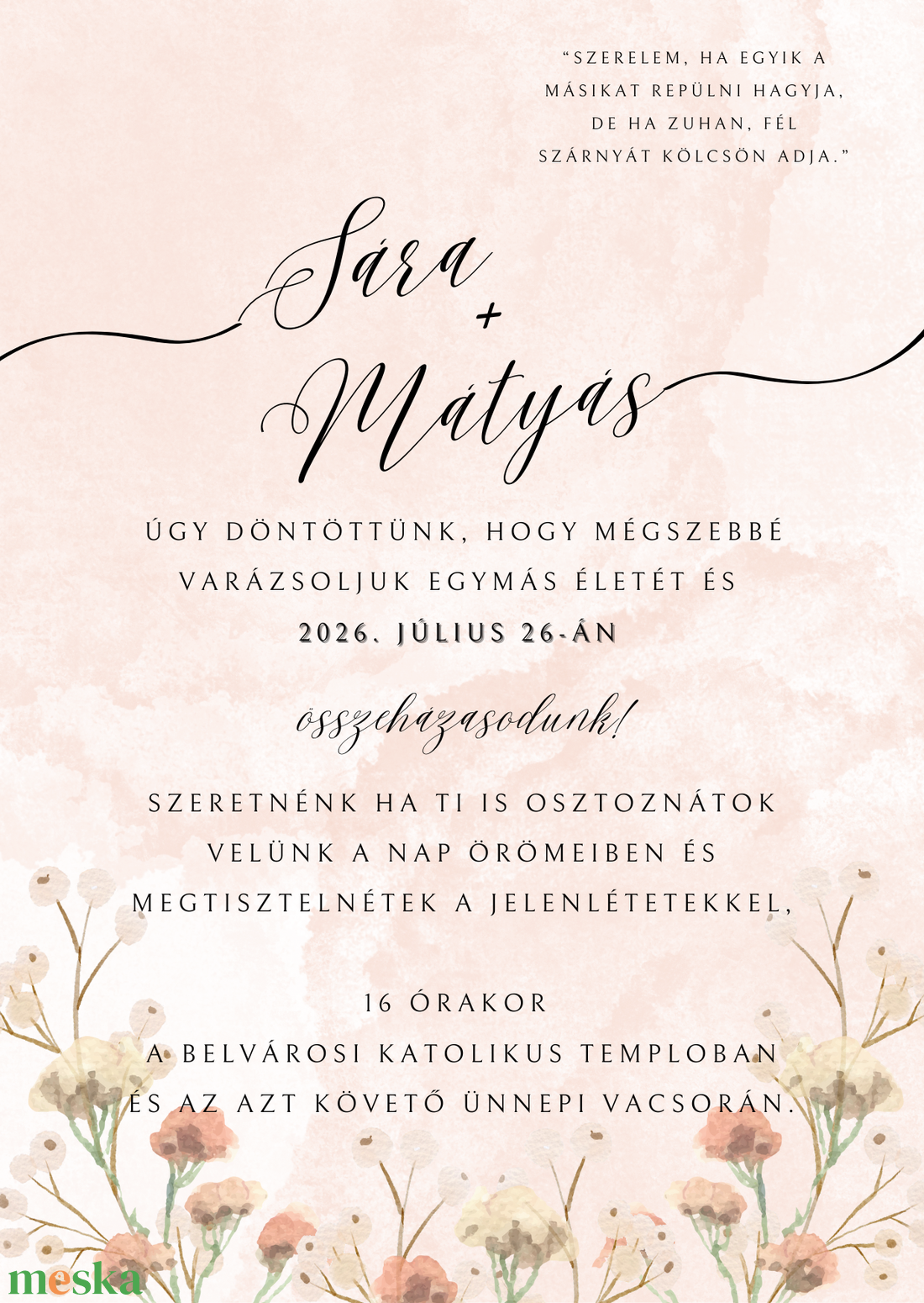 Digitális esküvői meghívó  Letisztult rózsaszín dizájnnal - esküvő - meghívó & kártya - meghívó - Meska.hu