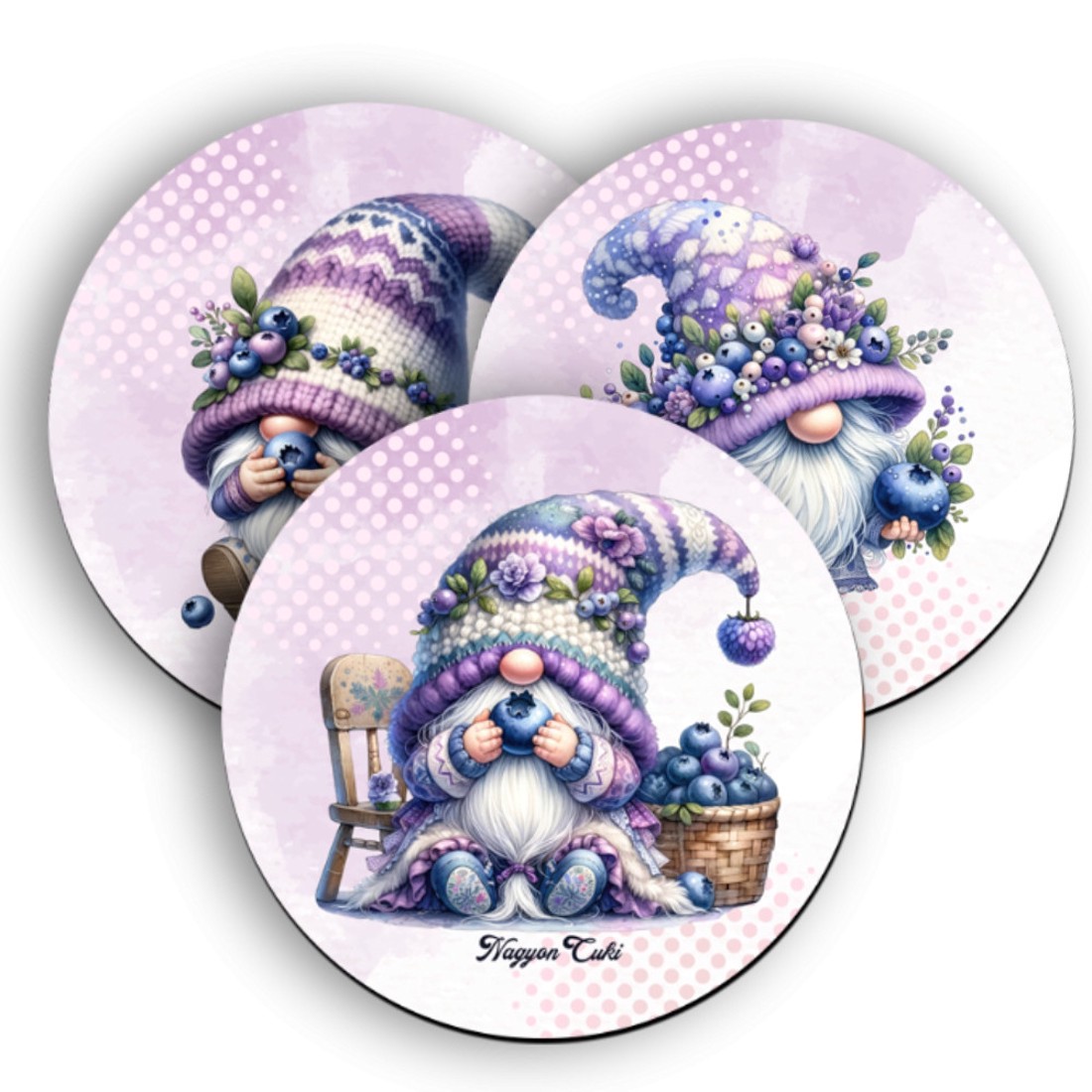 3 db aranyos áfonyás manó kör alakú alátét szett (#85) -  - Meska.hu