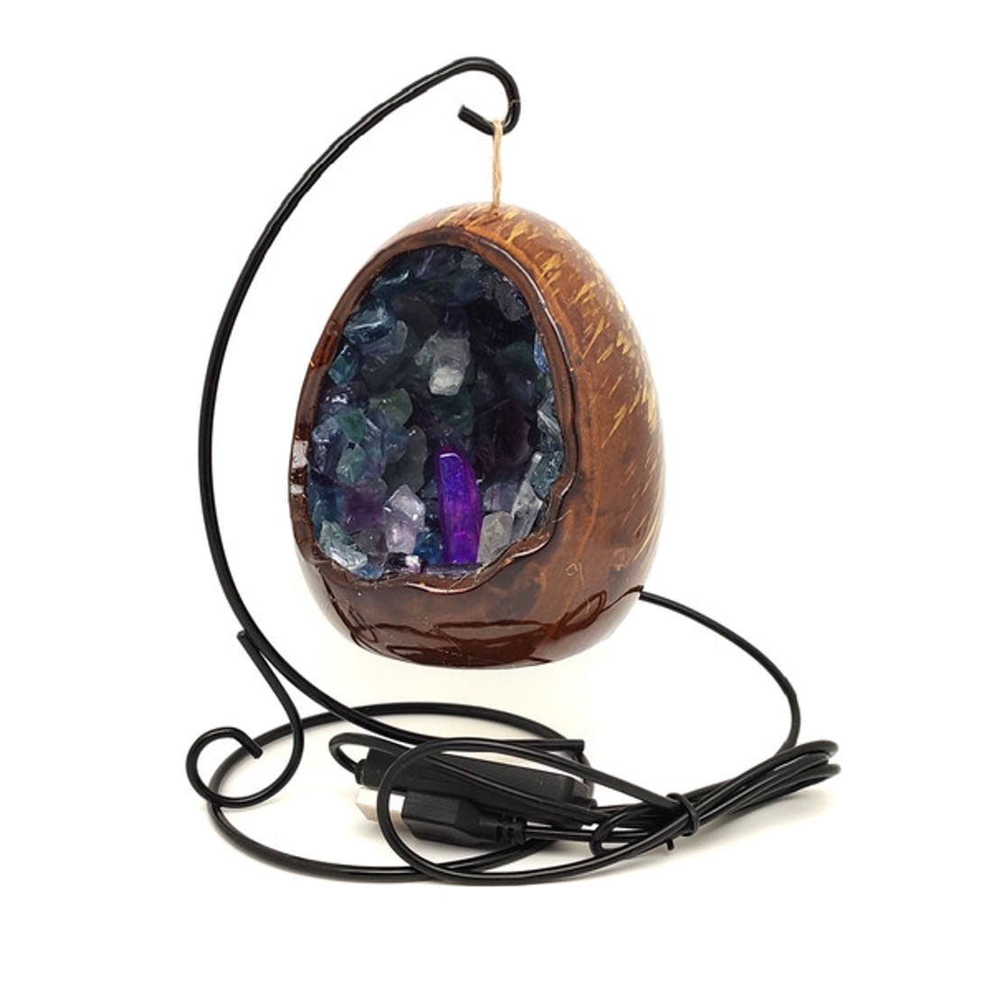 Fluorit nyers tojás hangulatlámpa fém állvánnyal 10 cm - kellékek & szerszámok - ásvány alapanyag - Meska.hu