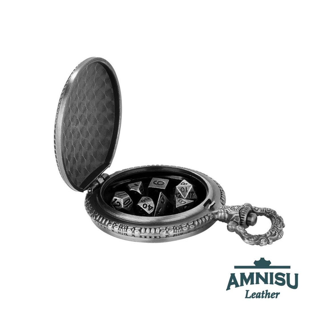Ezüst sárkányos mini fém kockaszett zsebóra tokban - játék & sport - szerepjáték - Meska.hu