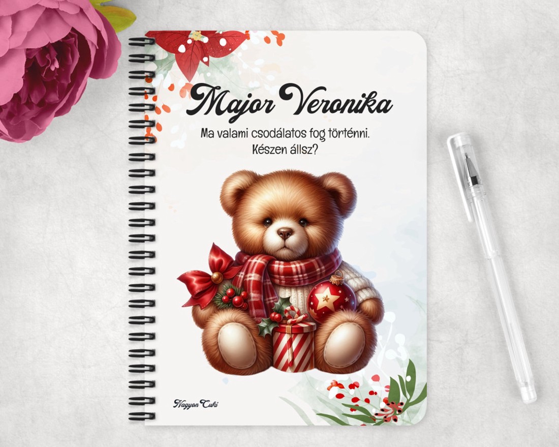 Személyre szabható - Karácsonyi Teddy maci (sál) mintás A5-ös füzet - otthon & életmód - papír, írószer - jegyzetfüzet & napló - Meska.hu