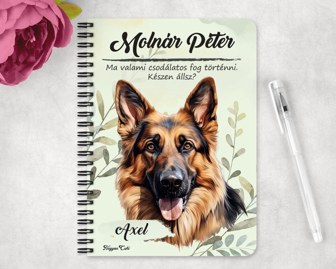 Személyre szabható - Németjuhász portré mintás A6-os füzet - otthon & életmód - papír, írószer - jegyzetfüzet & napló - Meska.hu