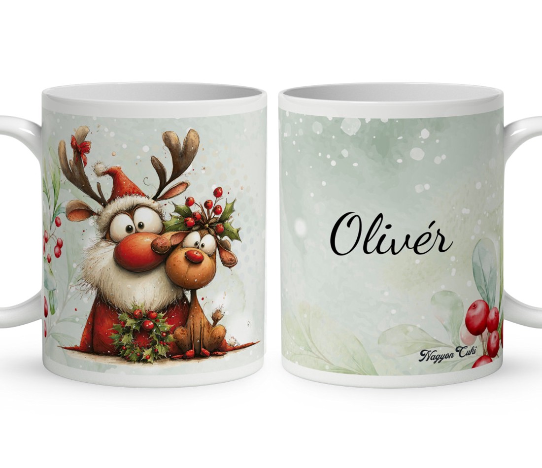 Névvel kérhető - Cuki karácsonyi Mikulás és Rudolf mintás bögre - otthon & életmód - konyhafelszerelés, tálalás - tálalás - bögre & csésze - Meska.hu