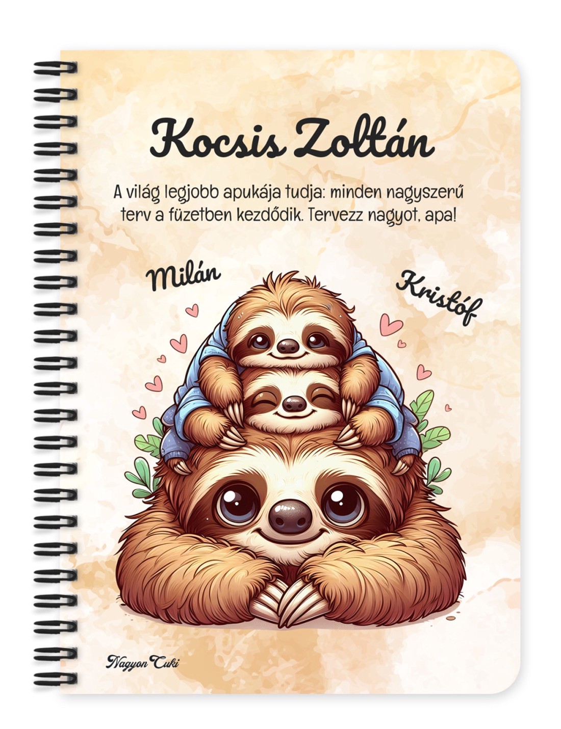 Személyre szabható - Cuki lajhár Apa és két gyerek - Kicsi a rakás mintás A6-os füzet - otthon & életmód - papír, írószer - jegyzetfüzet & napló - Meska.hu