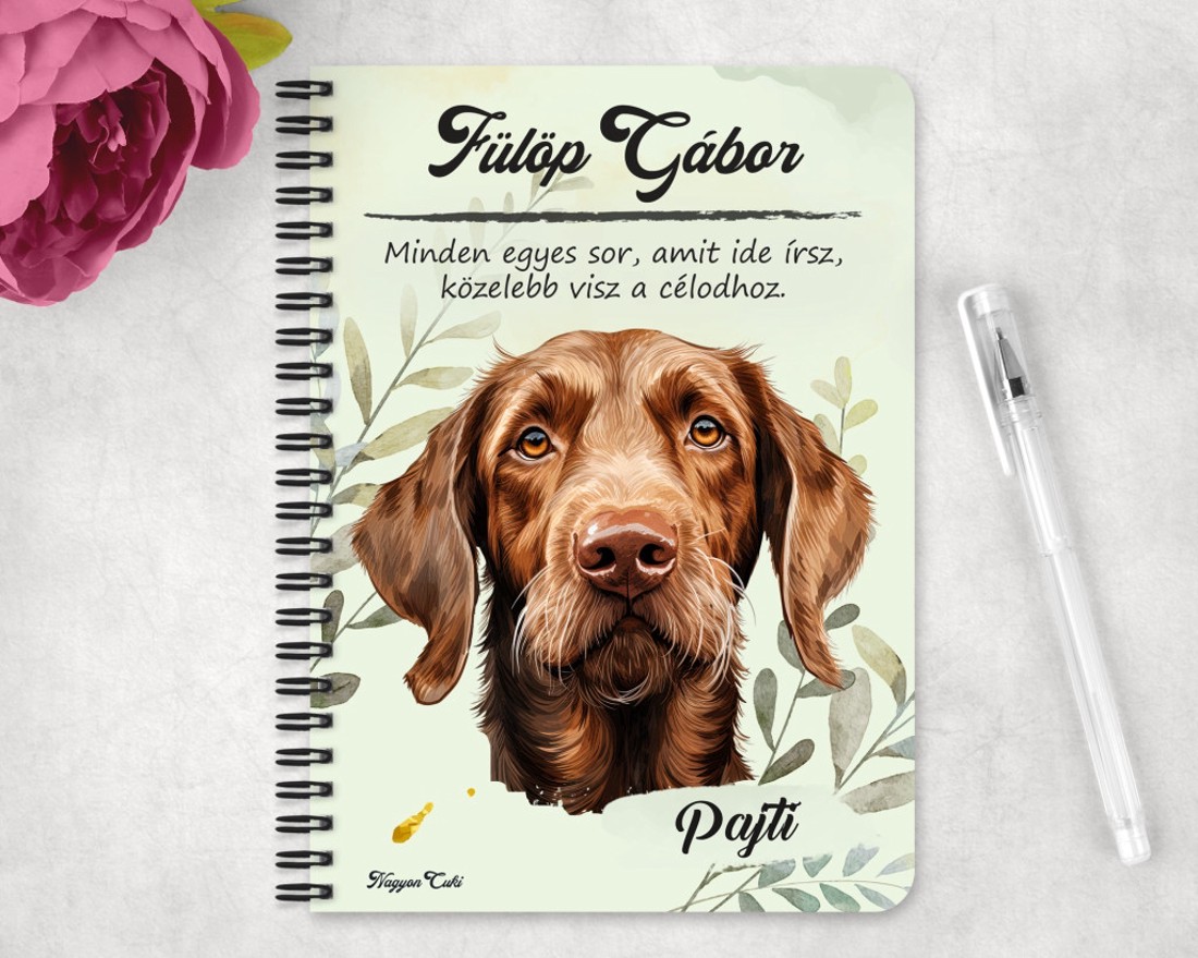 Személyre szabható - Drótszőrű magyar vizsla portré mintás A6-os füzet - otthon & életmód - papír, írószer - jegyzetfüzet & napló - Meska.hu
