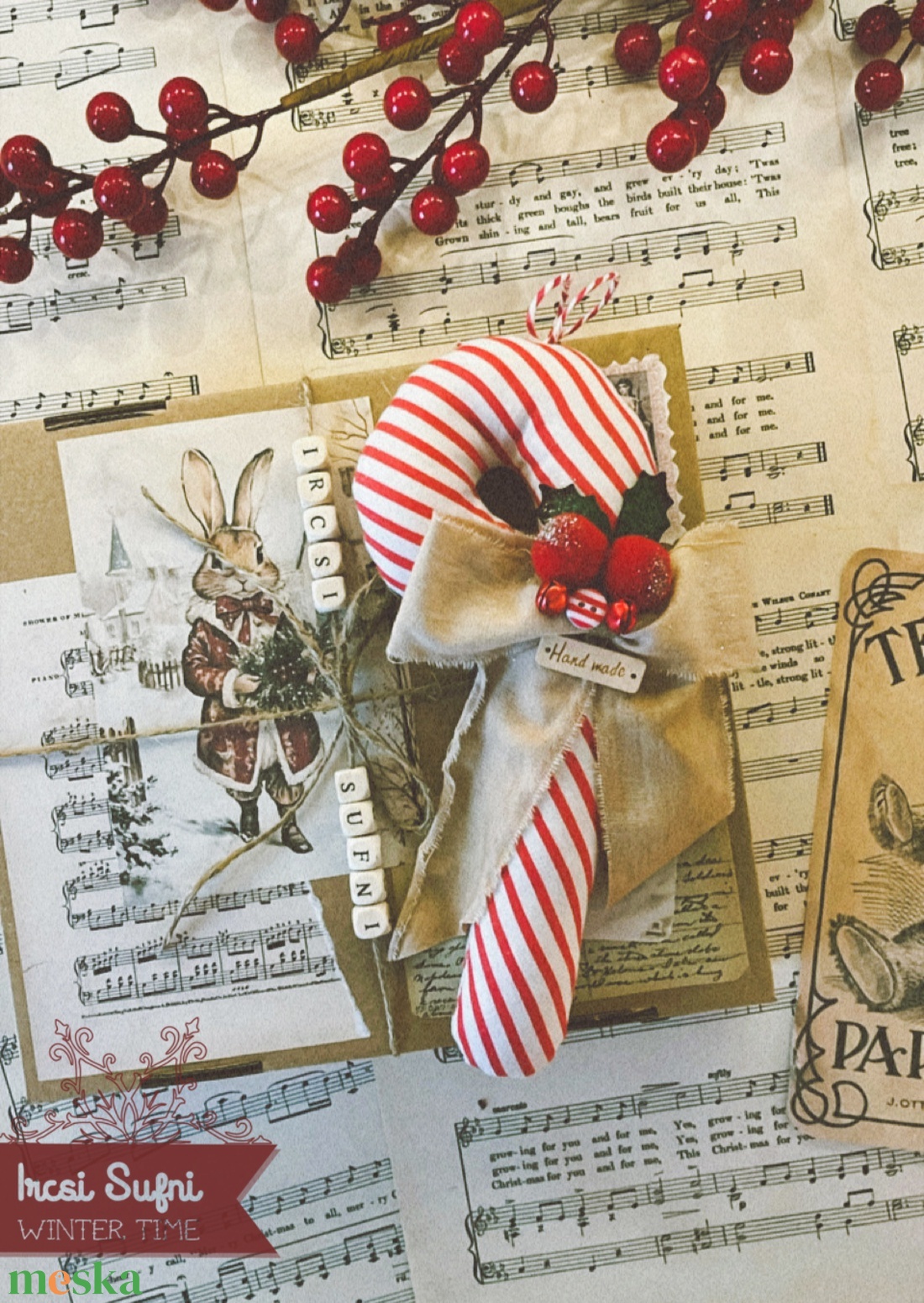 Nagy méretű textil cukorpálca, nyalóka - karácsony - karácsonyi lakásdekoráció - karácsonyi ajtódíszek - Meska.hu