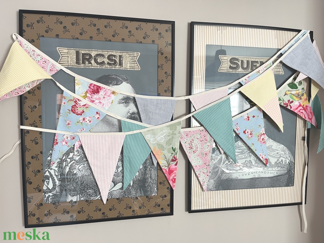 Textil zászló girland / bunting / zászló füzér - otthon & életmód - dekoráció - fali és függő dekoráció - falra akasztható dekor - Meska.hu