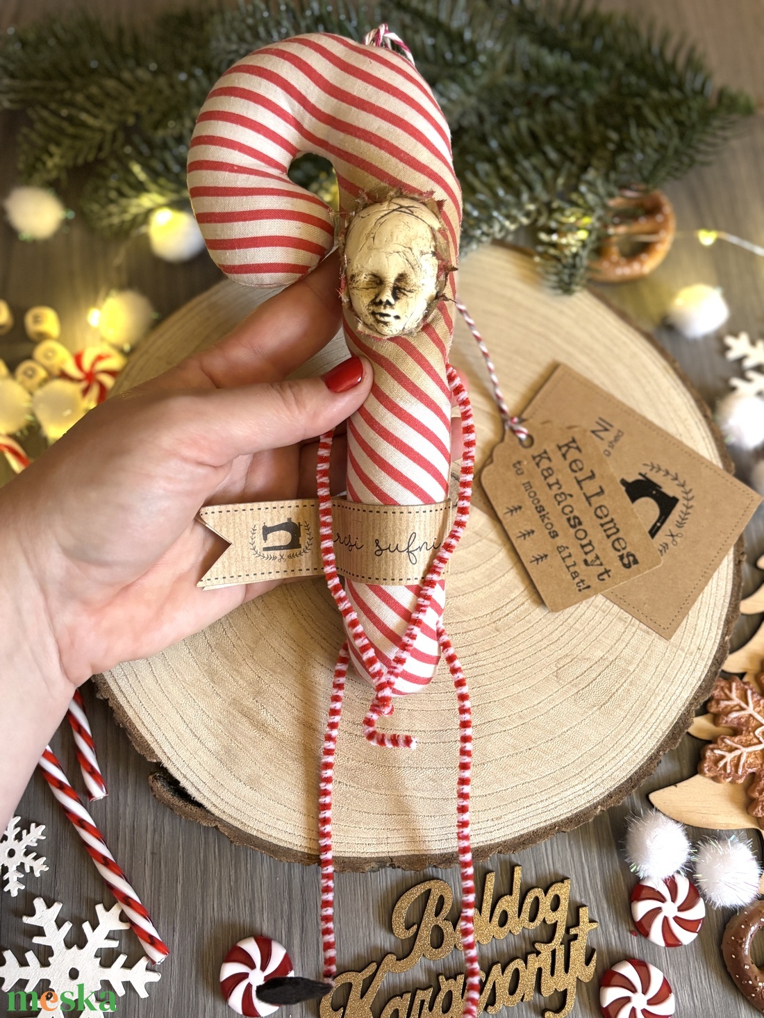 Handmade karácsonyi dekor  egyedi cukorpálca emberke - karácsony - karácsonyi lakásdekoráció - karácsonyfadíszek - Meska.hu