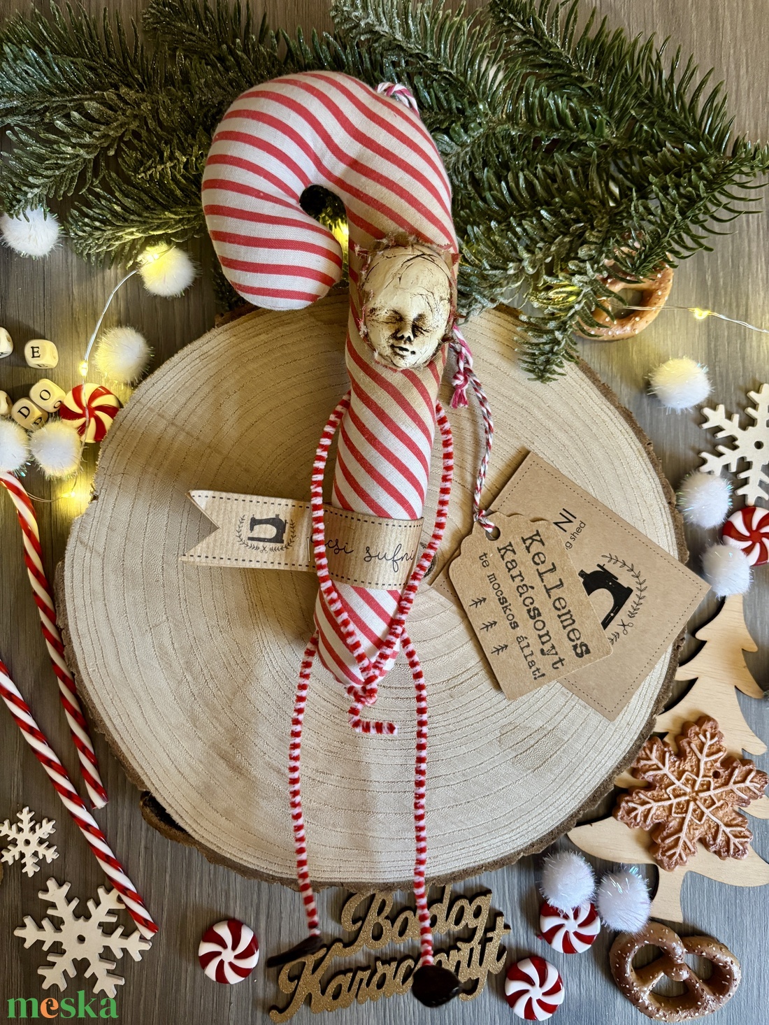 Handmade karácsonyi dekor  egyedi cukorpálca emberke - karácsony - karácsonyi lakásdekoráció - karácsonyfadíszek - Meska.hu