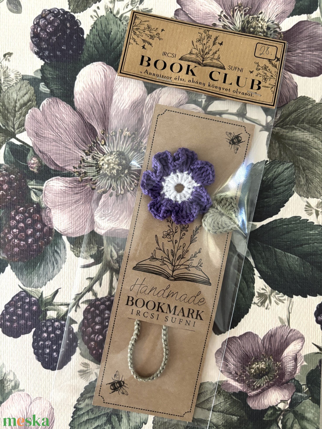 27. Horgolt könyvjelző / lila primula - könyv & zene - könyvjelző - Meska.hu