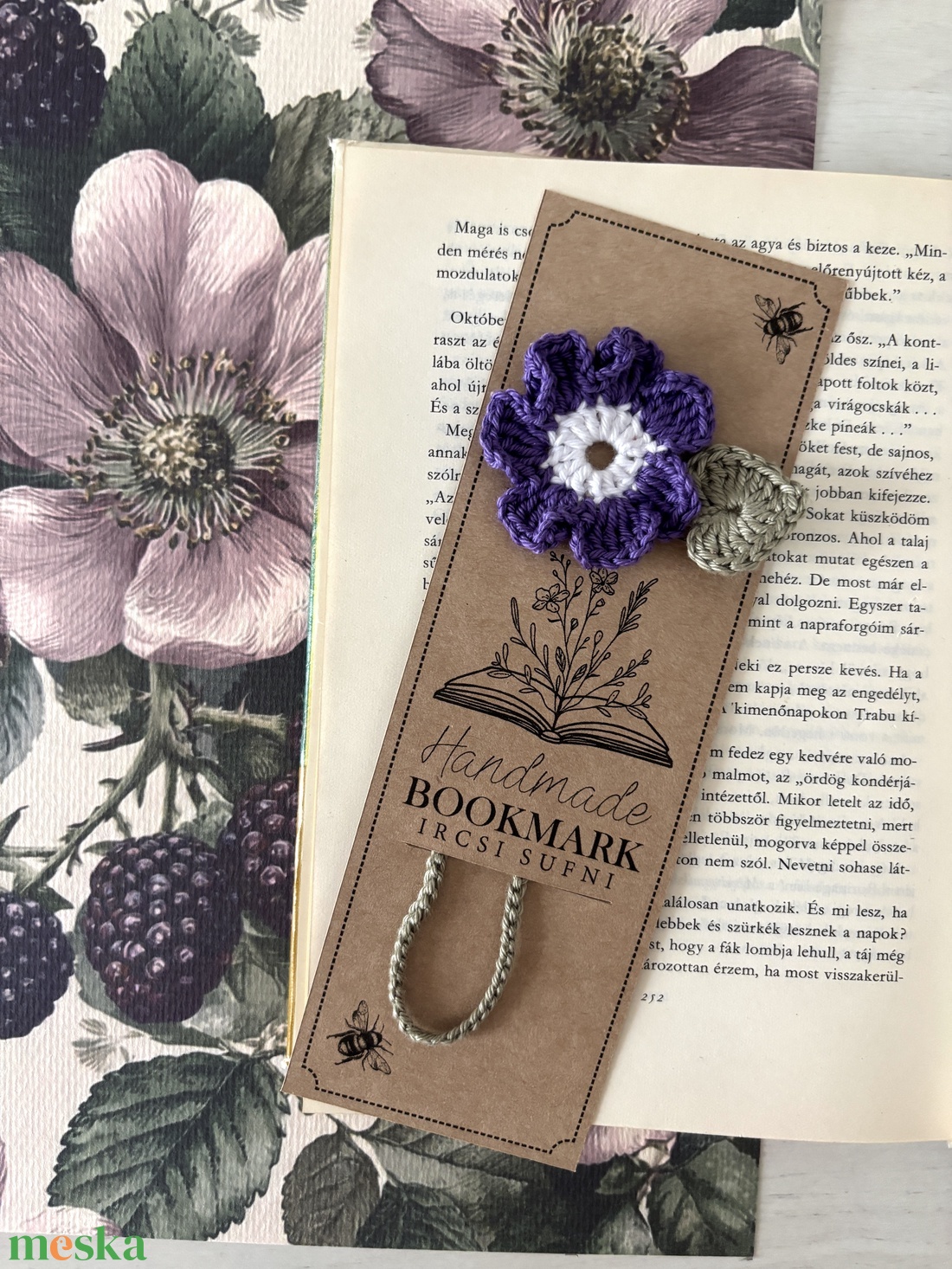 27. Horgolt könyvjelző / lila primula - könyv & zene - könyvjelző - Meska.hu