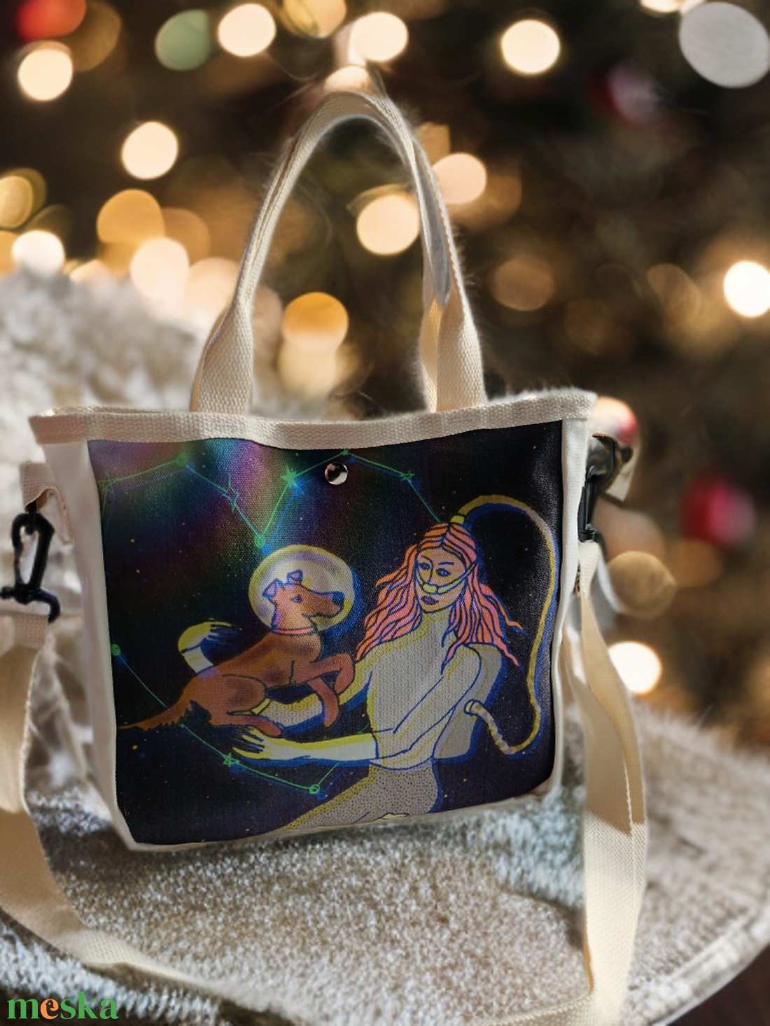 Űrkutya egyedi grafikás válltáska - Irina asztronauta - táska & tok - kézitáska & válltáska - vállon átvethető táska - Meska.hu