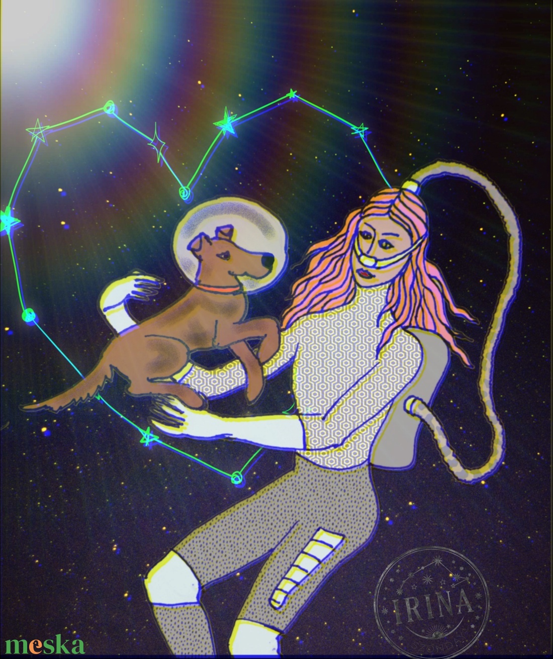 Egyedi Űrkutya digitális portré � személyre szabott illusztráció - művészet - grafika & illusztráció - egyéb rajzok - Meska.hu