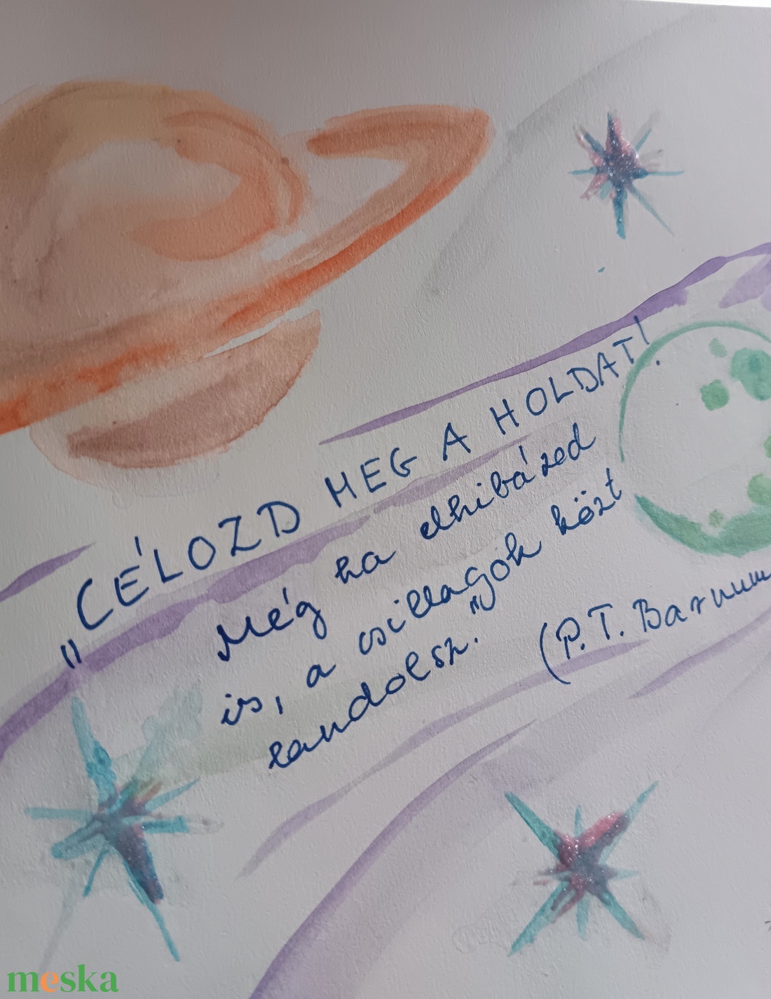 Célozd meg a Holdat � egyedi, kézzel festett akvarell képeslap - otthon & életmód - papír, írószer - ajándékozás kellékei - képeslap, üdvözlőlap - Meska.hu