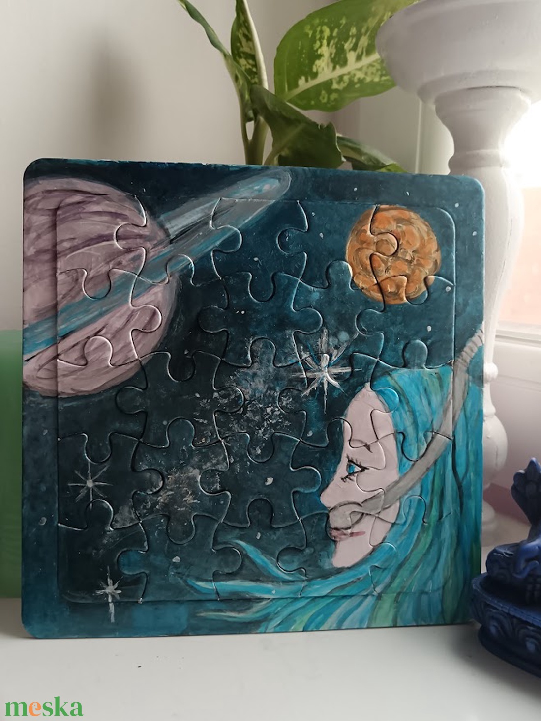 Irány a Szaturnusz! egyedi, kézzel festett akrilkép puzzle alapon - otthon & életmód - dekoráció - kép & falikép - táblakép - Meska.hu