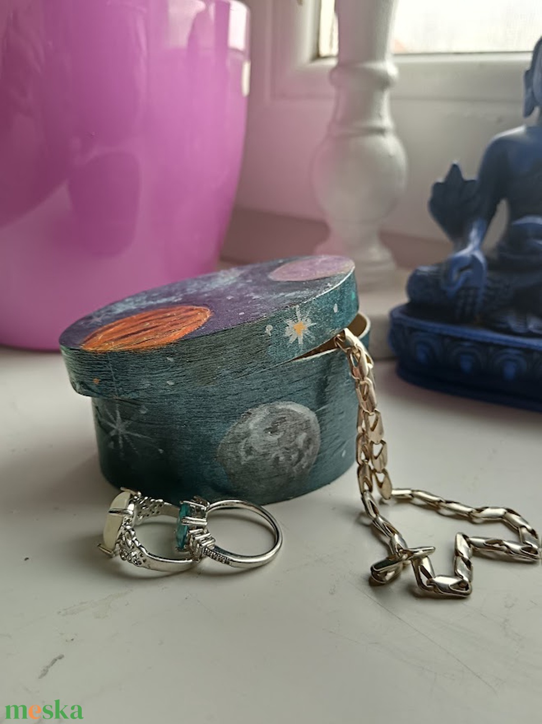 Belső univerzum kézzel festett fa ékszerdobozka (8�6�4 cm) - ékszer - ékszertartó - ékszerdoboz - Meska.hu